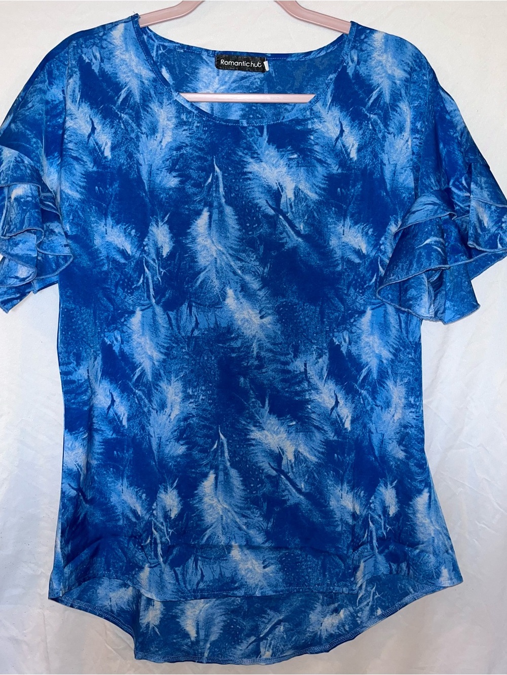 Romantic Hut Blue Tie-Dye Ruffle Sleeve Tee